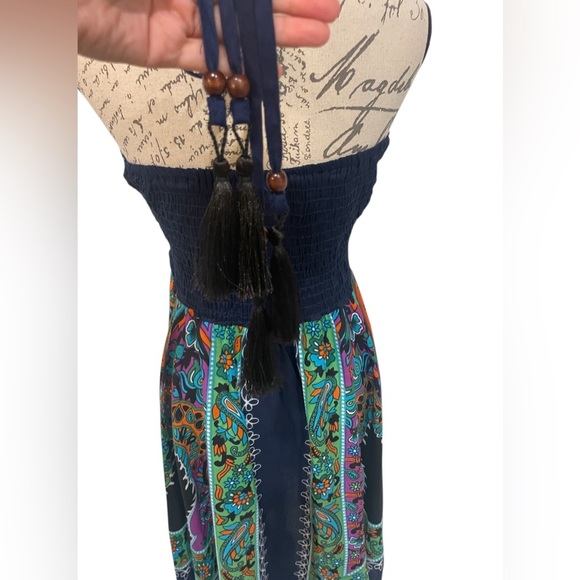 CYN By Cynthia Mehra Blue and Green V-neck Sleeveless Mini Sundress ONE SIZE - Picture 6 of 6